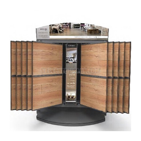 Professional Wooden Flooring Tile Display Stand With Metal For Logo Printed WSR-008