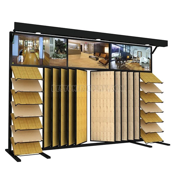 Special Design Hardwood Flooring Tile Display Rack With Metal For Logo Screen Printed WSR-009